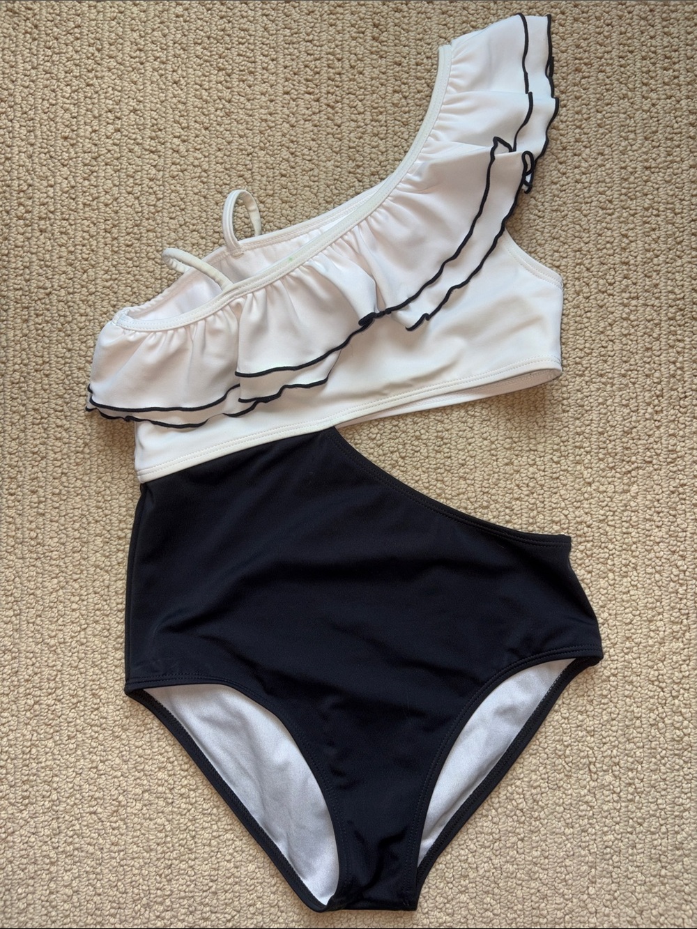 Janie and Jack White & Black One-Shoulder Ruffle One-Piece Swimsuit